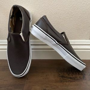 New Brown Perf Leather Vans Slip-On Shoes